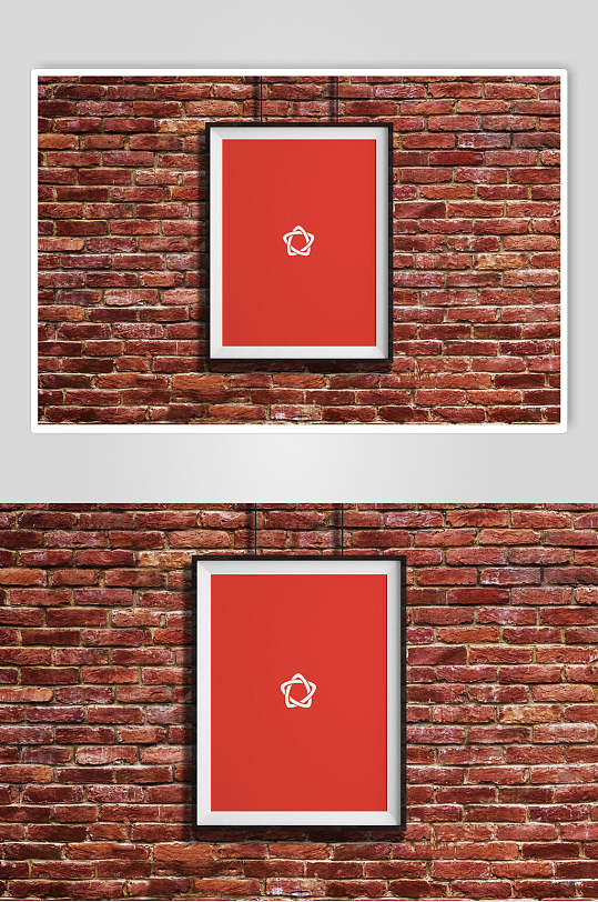 红砖墙面画框海报LOGO展示样机效果图