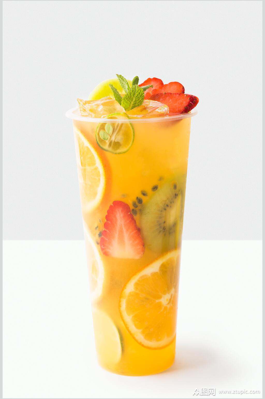 橙汁奶茶水果茶摄影图素材