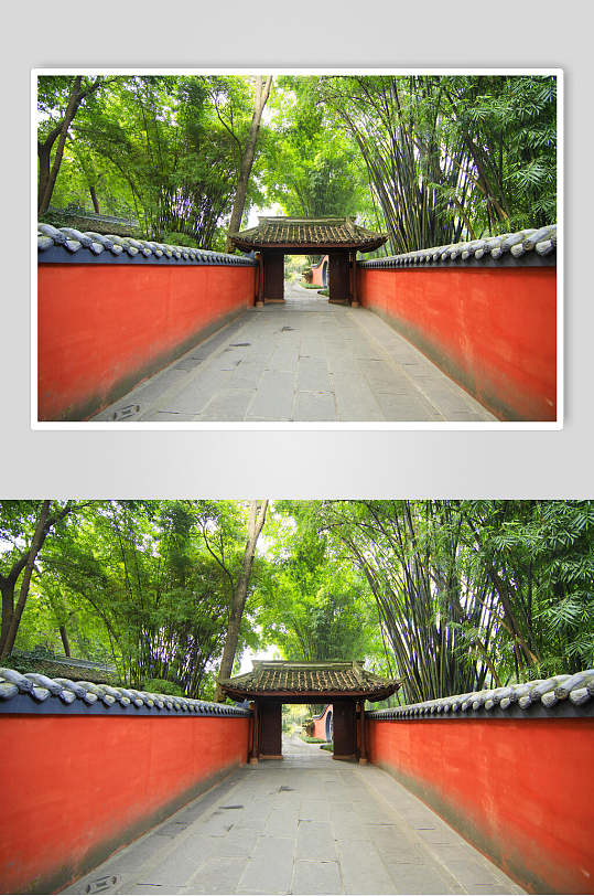 中国风红色围墙道路大门高清图片