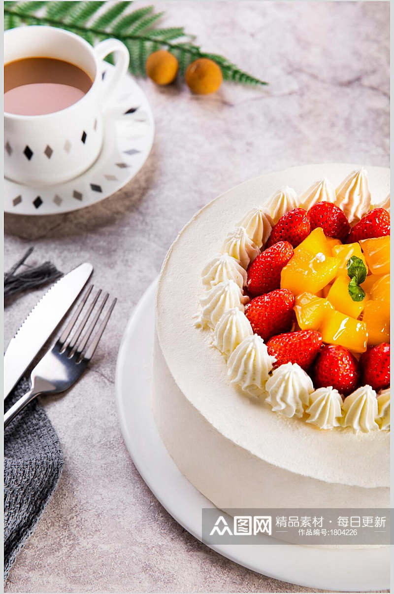 草莓奶油蛋糕美食图片素材