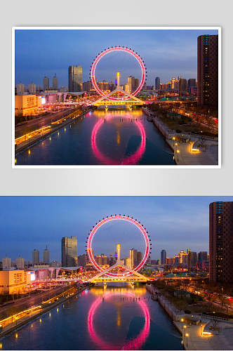 天津城市风光夜景元素图片