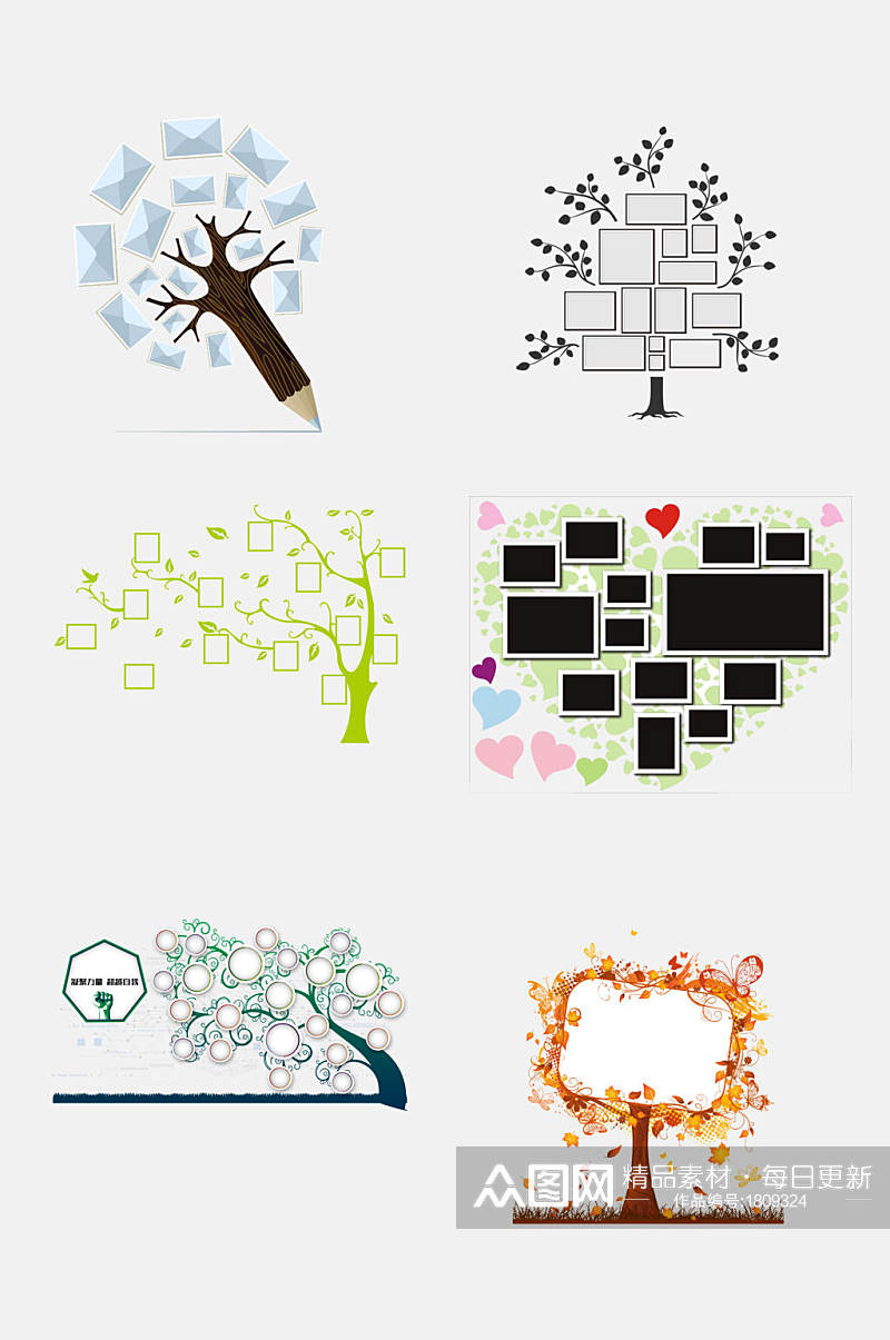 可爱家庭成员树边框照片墙免抠元素素材素材