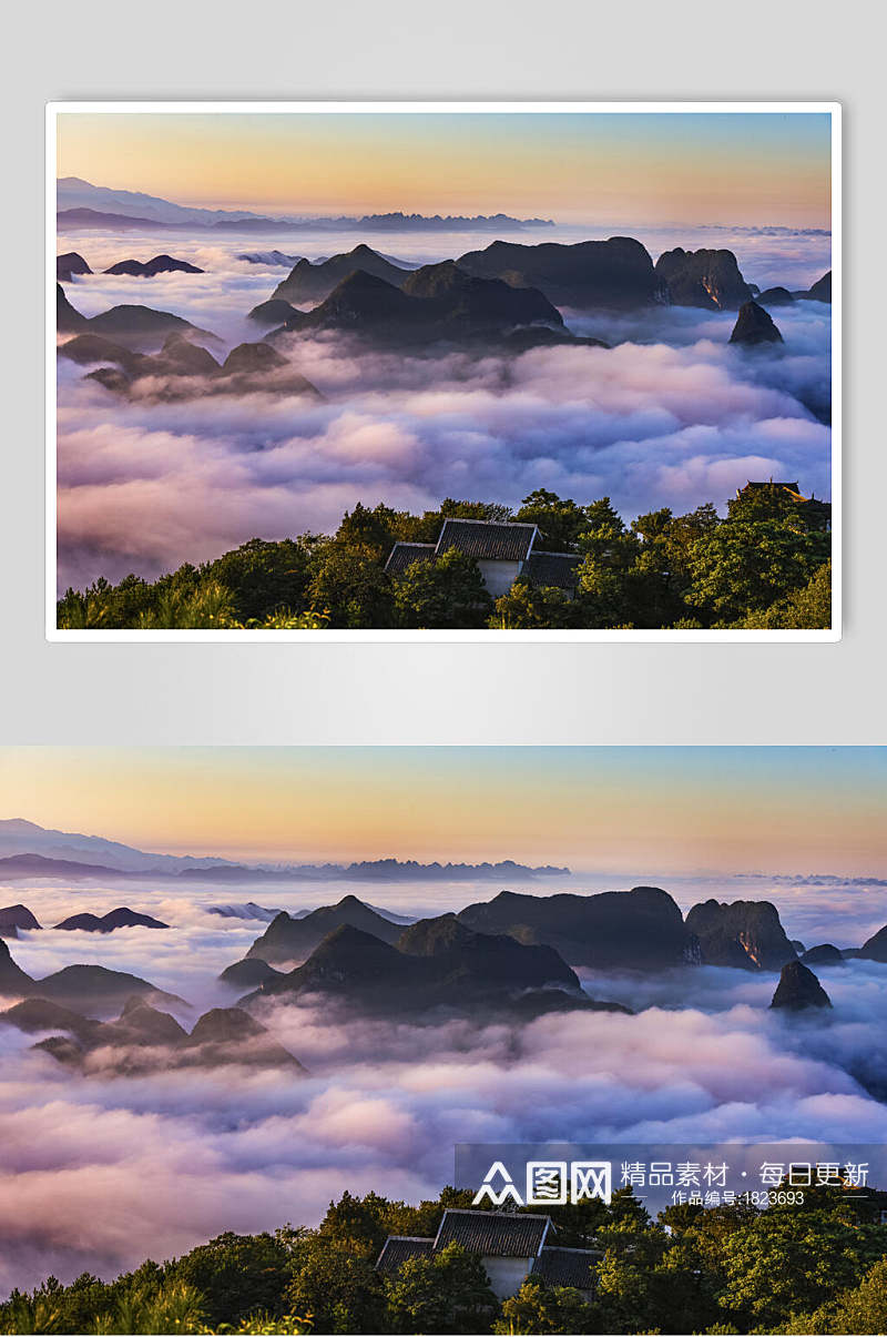 仙境云山云海摄影插画背景元素图片素材