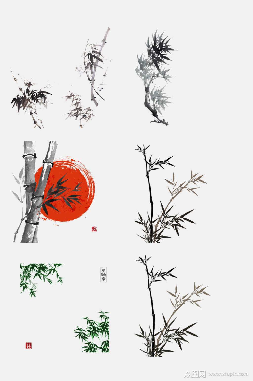 中国风古典水墨竹子元素素材素材