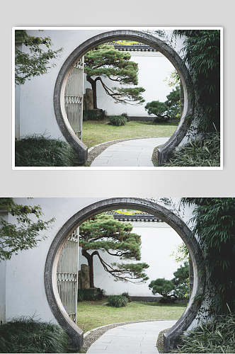 古建筑圆门高清图片 摄影图