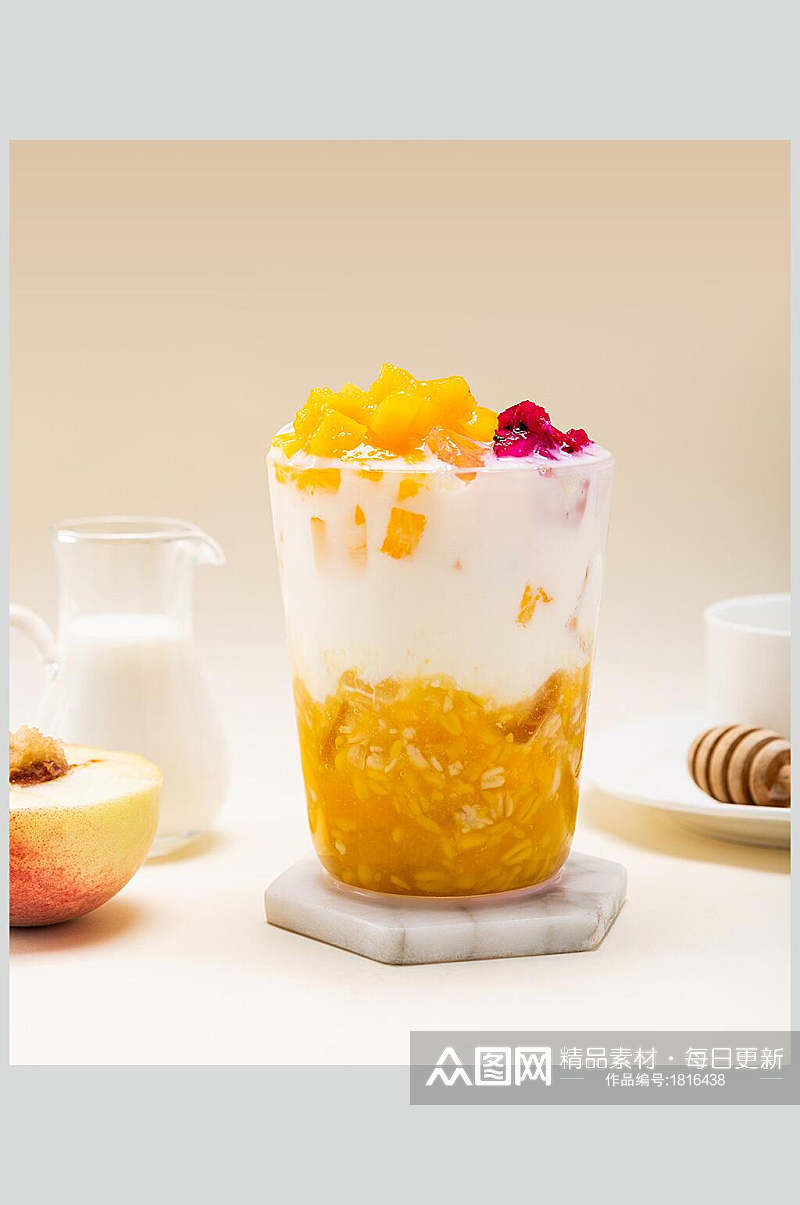 水蜜桃芒果奶茶水果茶食品摄影图片素材