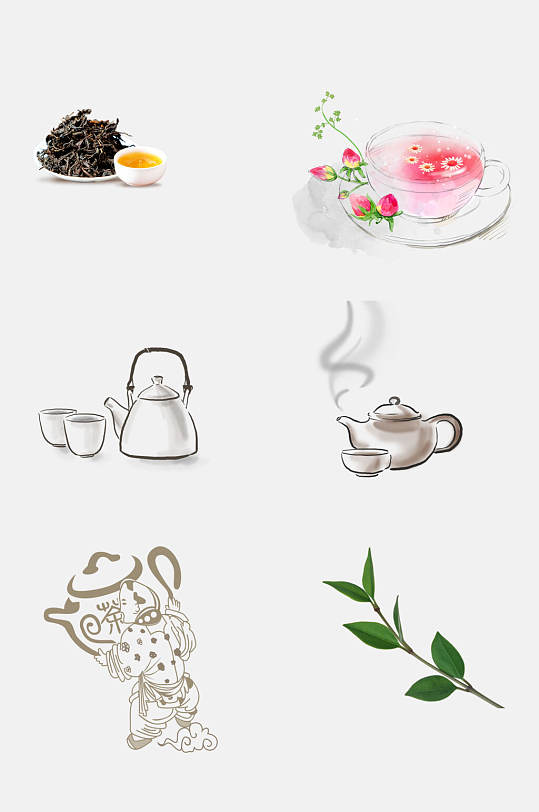 卡通手绘画茶免抠元素素材