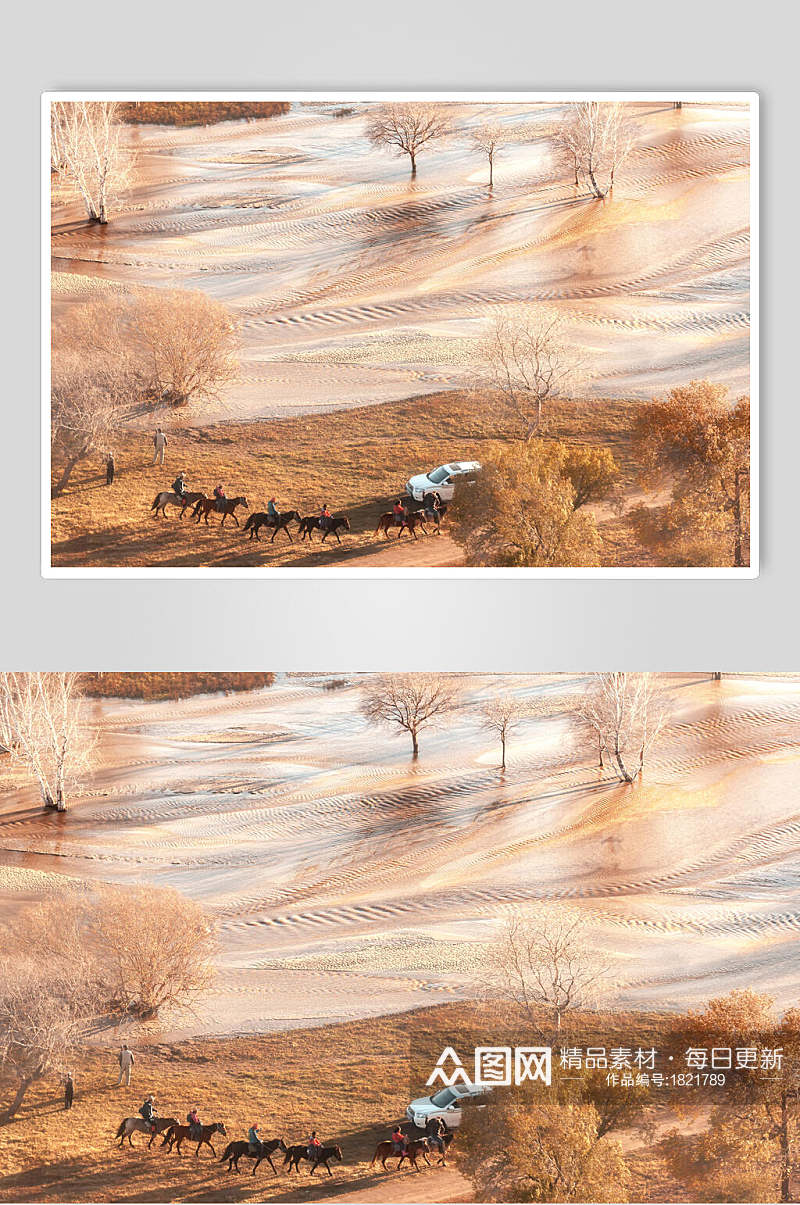 乌兰布统风景沙漠队伍高清图片素材