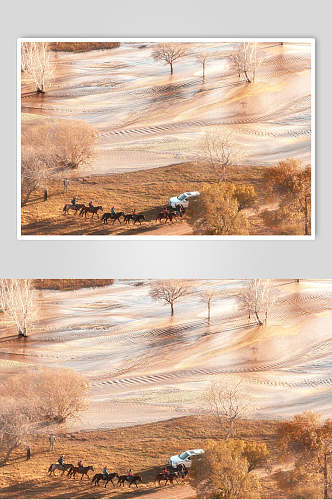 乌兰布统风景沙漠队伍高清图片