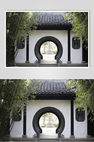 中国元素古建筑庭院特写图片