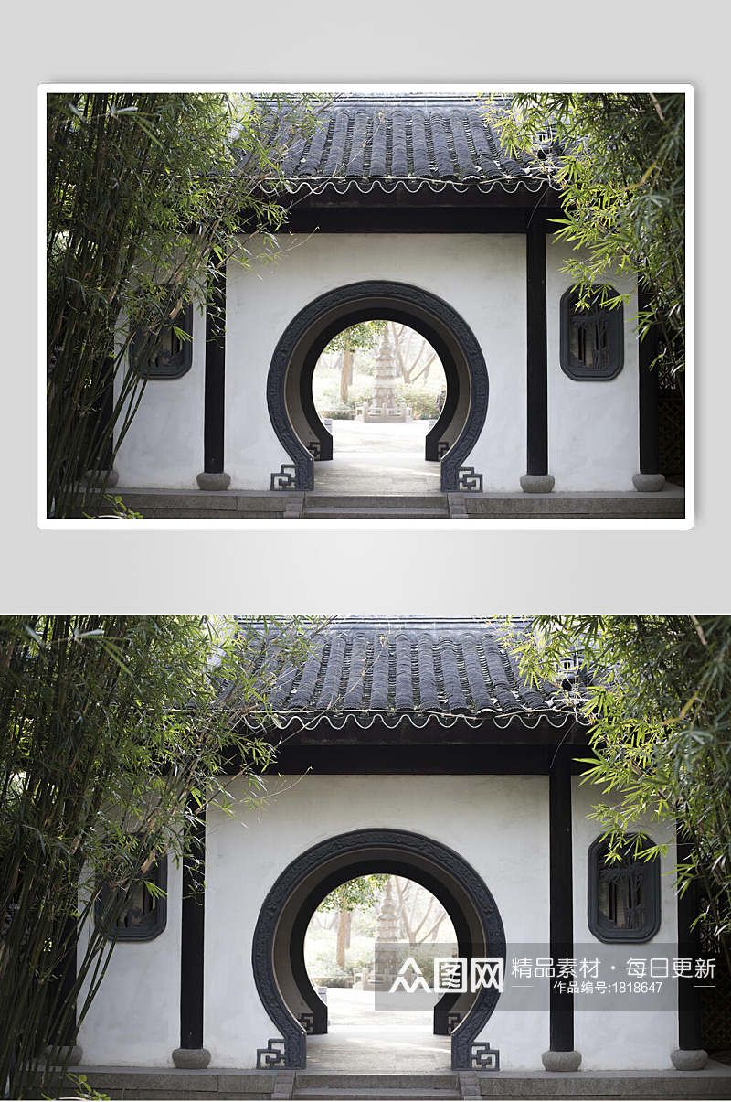 中国元素古建筑庭院特写图片素材