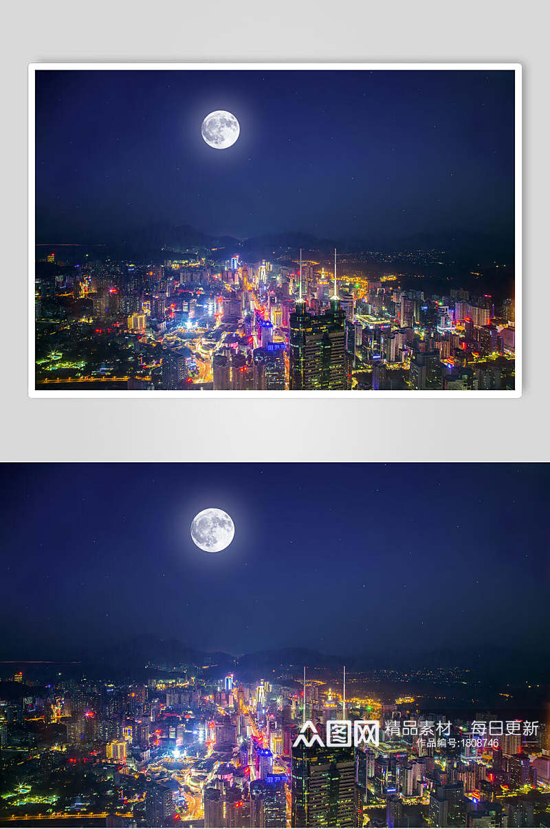 深圳中秋城市圆月背景高清图片素材