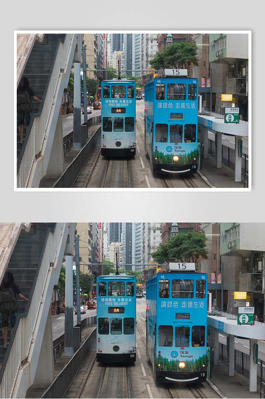 香港蓝色公交车风景