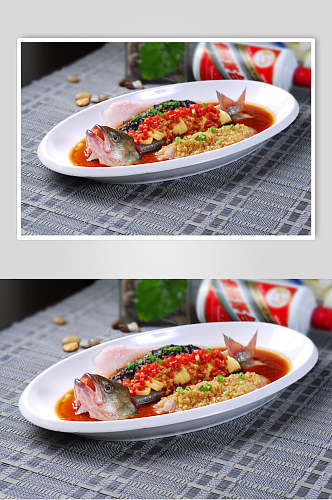 热菜三味蒸鲈鱼高清图片