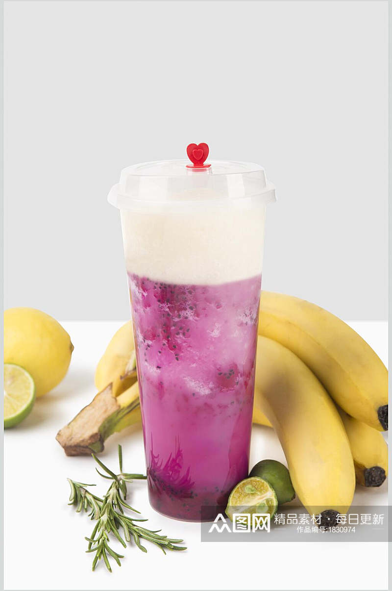 香蕉火龙果奶茶水果茶摄影图片素材