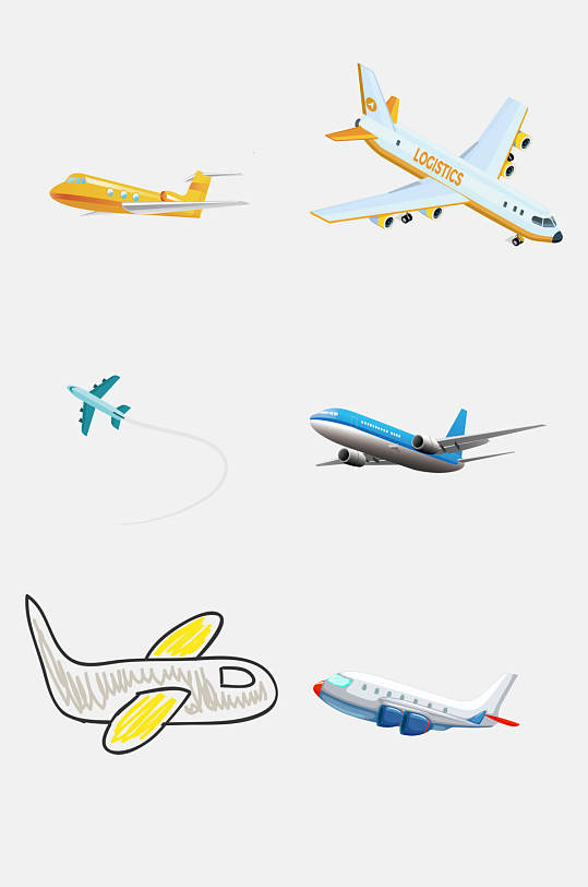 彩色卡通飞机客机免抠元素素材