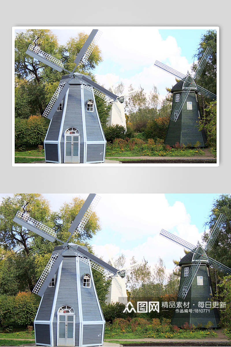 黑龙江植物园风车高清图片素材