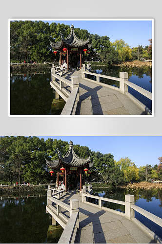中国元素古建筑九曲桥高清图片 摄影图