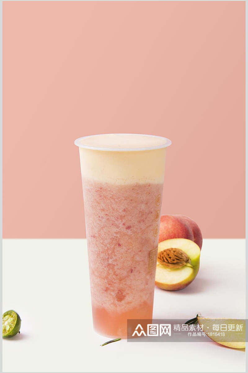 鲜果汁水蜜桃奶茶水果茶摄影图素材