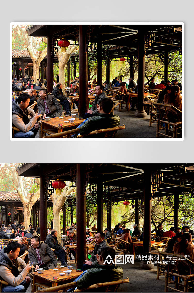 成都人民公园内的传统茶馆高清图片素材