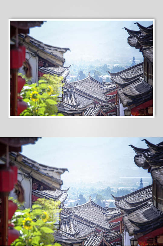 丽江古城房檐摄影图片