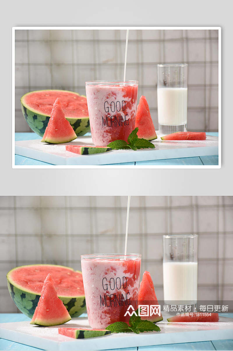牛奶西瓜饮品摄影图素材