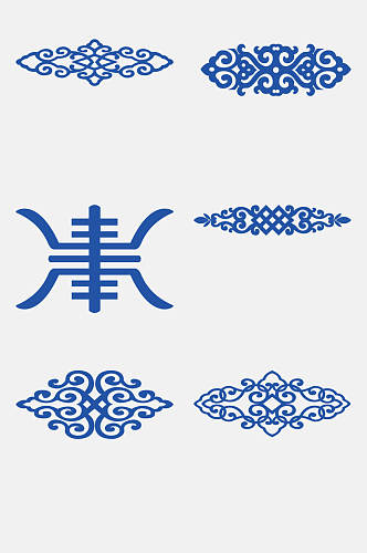 手绘画古典西藏蒙古花纹免抠元素素材