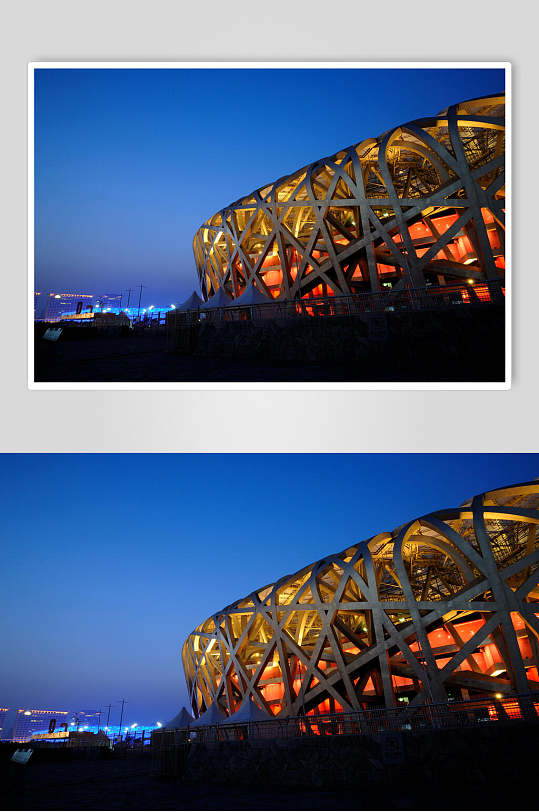 北京鸟巢风光晚霞建筑侧面图片