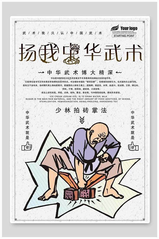 扬我中华武术手绘人物海报