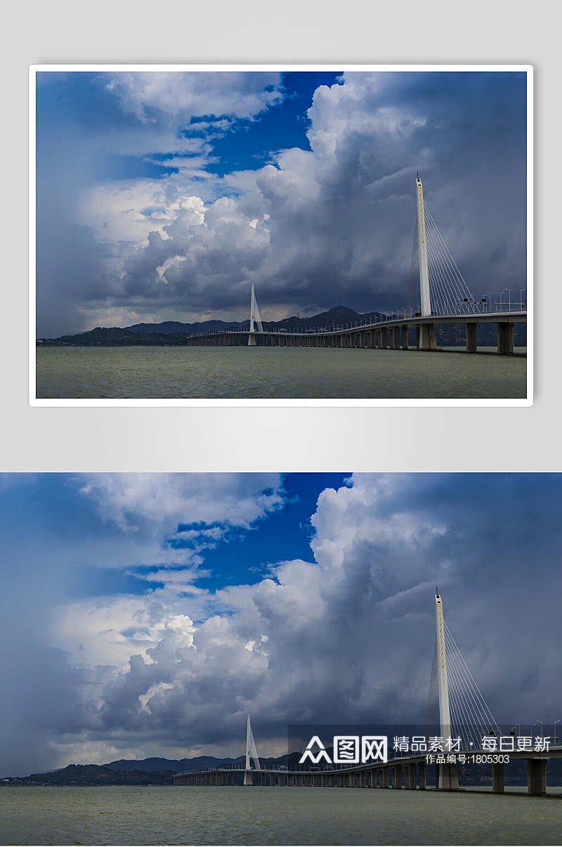 深圳湾跨海大桥与香港新界天水围城市风光高清图片素材