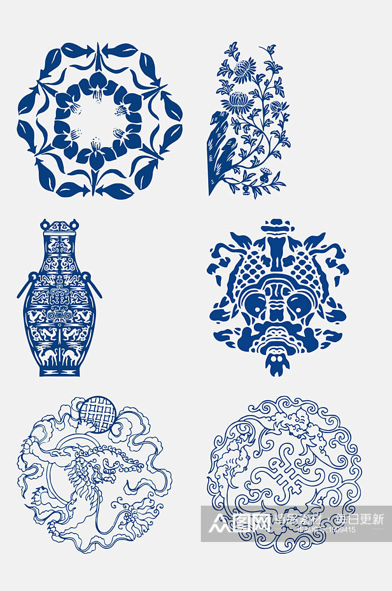 民族风青花瓷花纹图案素材设计元素素材素材