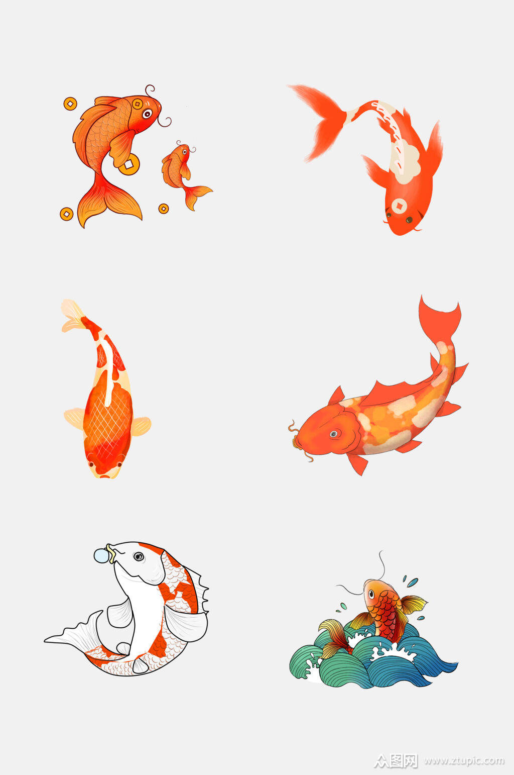 手绘画金鱼免抠元素素材