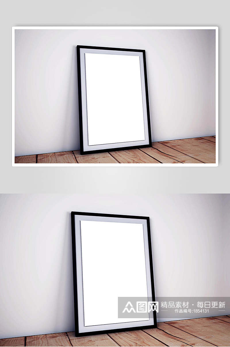 白色墙面画框海报样机效果图素材