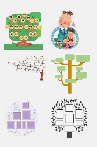 卡通清新家庭成员树边框照片墙免抠元素素材