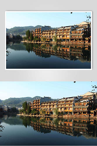 凤凰古城江景摄影背景素材图片