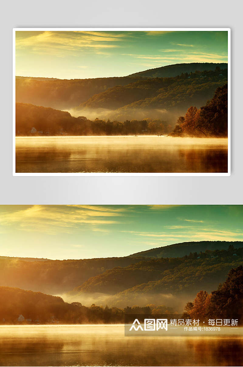 黄昏日出湖泊湖面摄影素材图片素材