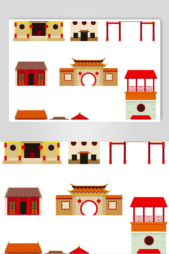 中式古建筑矢量背景元素素材
