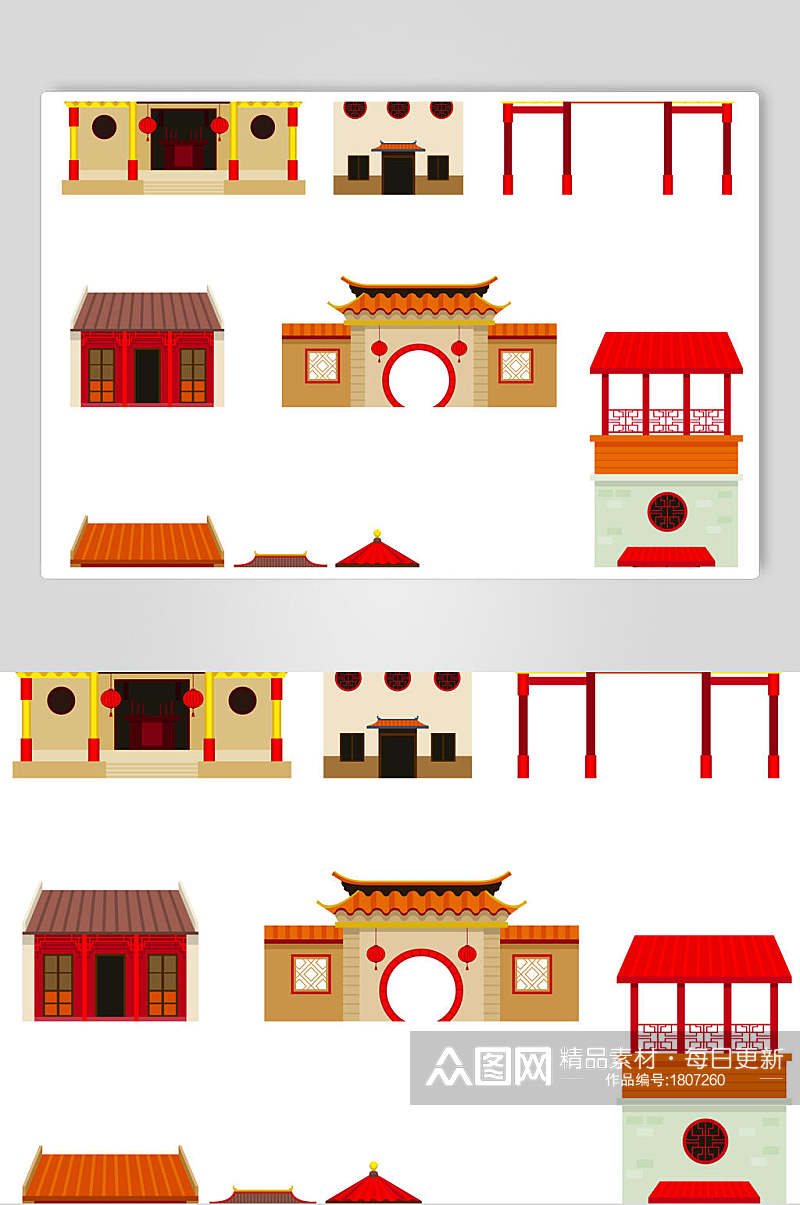 中式古建筑矢量背景元素素材素材
