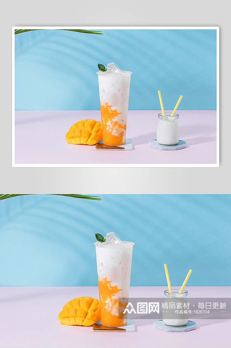 清新芒果酸奶果汁饮料图片素材