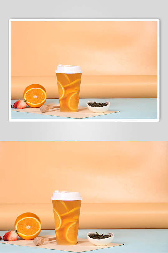 满杯橙子奶茶饮品高清图片
