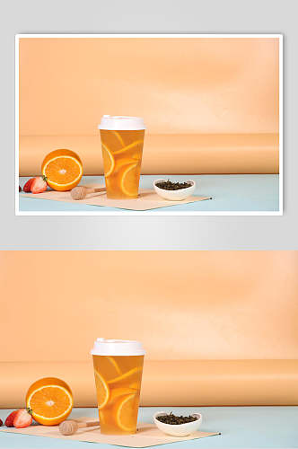 满杯橙子奶茶饮品高清图片