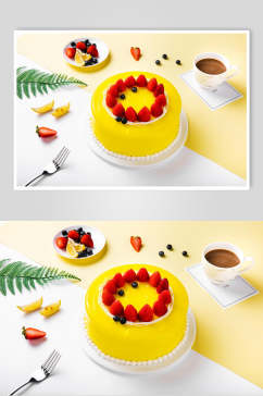 下午茶草莓芒果蛋糕图片