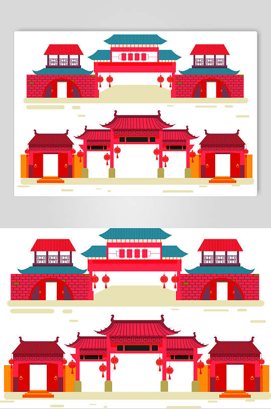 中式古建筑矢量背景元素素材