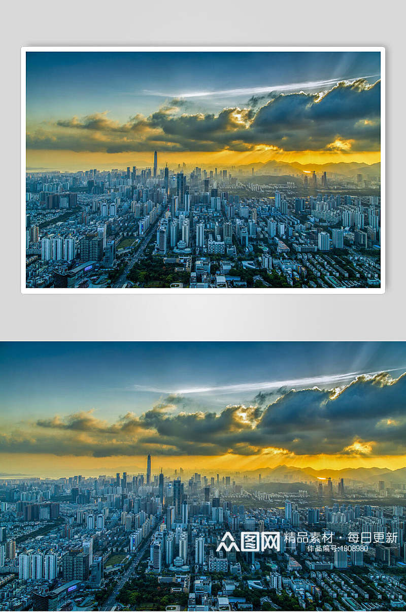 深圳建筑群日出风景高清图片素材