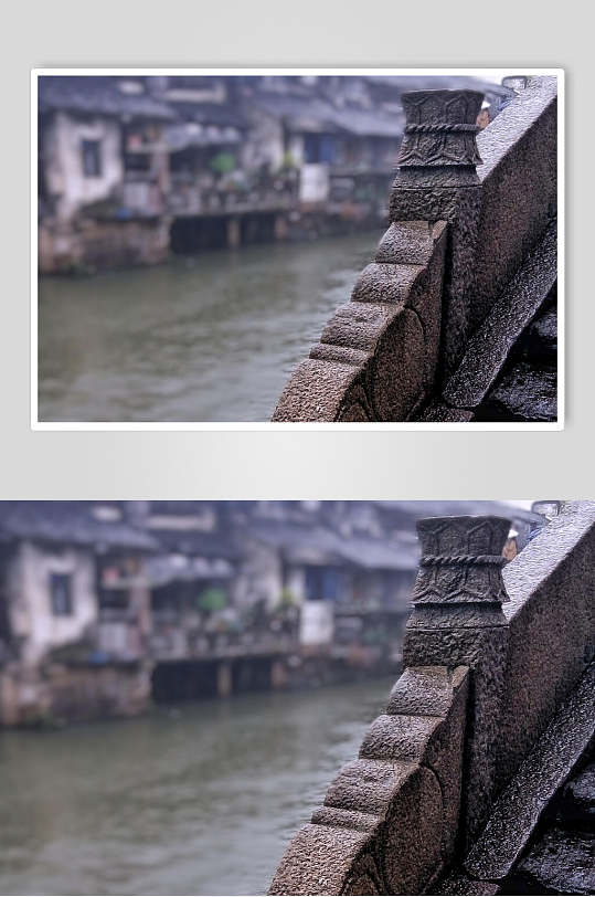江南乌镇水乡雨天景色高清图片