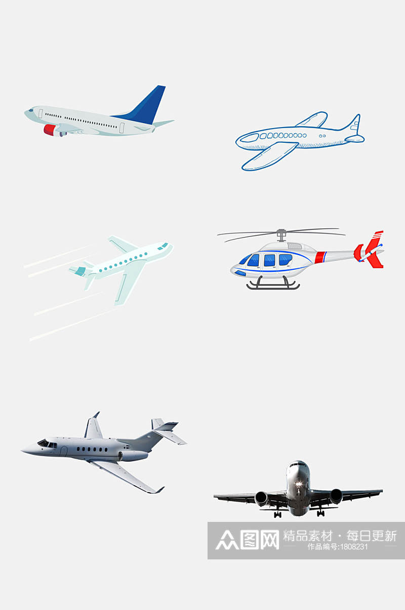 手绘画飞机客机免抠元素素材素材