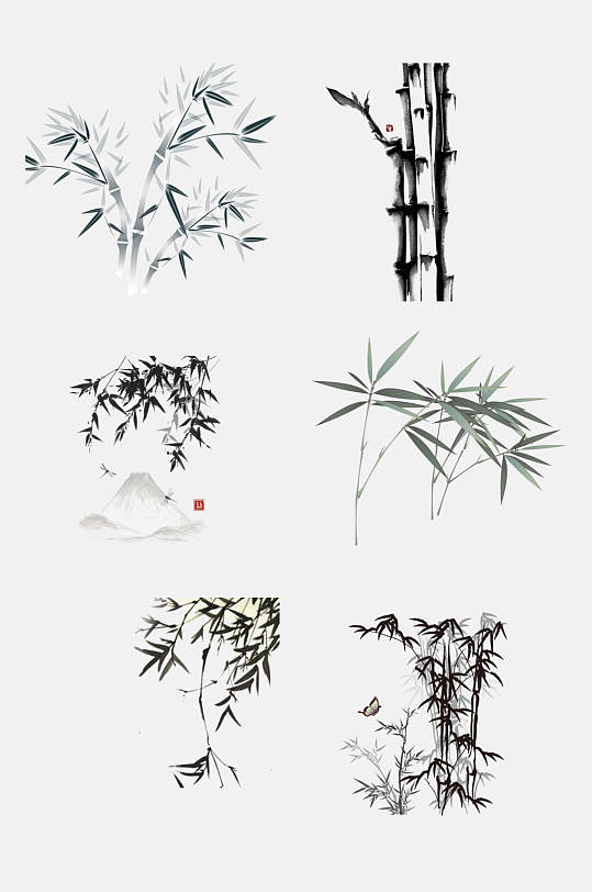 中国风手绘画水墨竹子元素素材