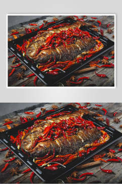 碳烧烤鱼摄影图片