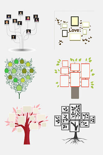 家庭成员树边框照片墙免抠元素素材