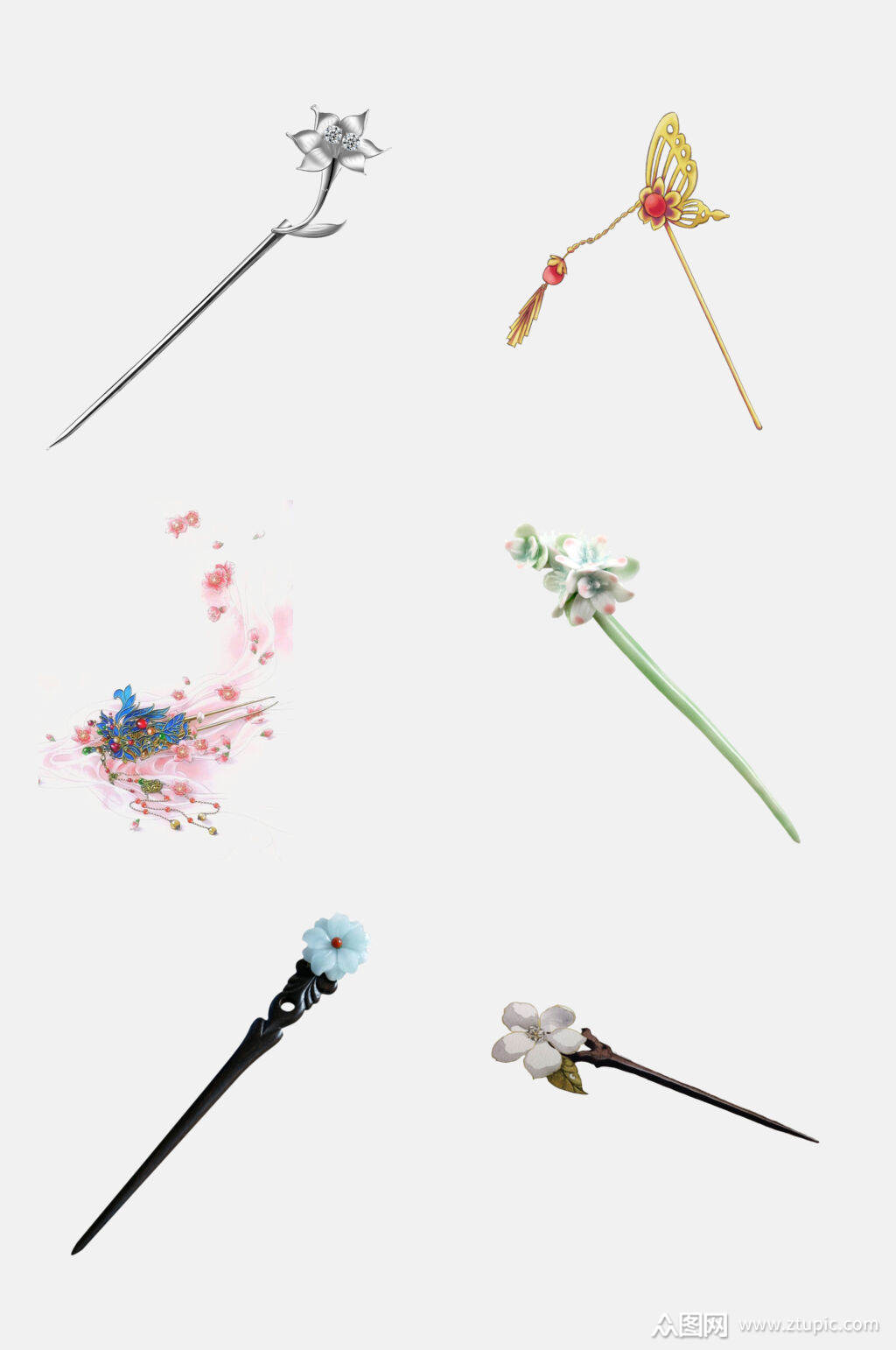 古风发簪头饰首饰免抠设计元素素材